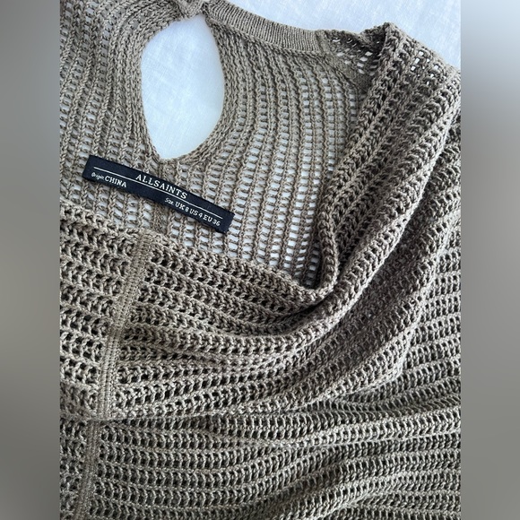 ALL SAINTS olive green knit cowl jumper “crochet” sweater - Picture 3 of 5